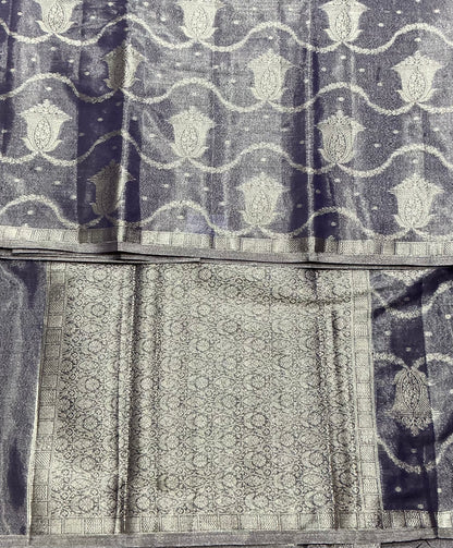 Katan Silk Saree Purple Colour with Silver Zari Border