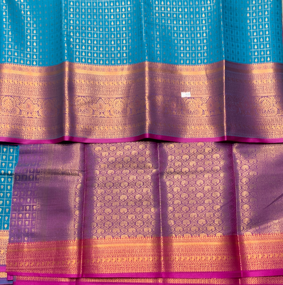 Blue Colour Kanchi Style Art Silk Saree with Magenta Border and 1000 Butta