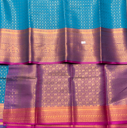 Blue Colour Kanchi Style Art Silk Saree with Magenta Border and 1000 Butta