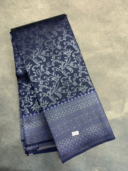 Navy Blue Colour Semi Silk Saree with Black Meenakari Work