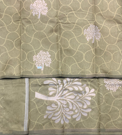 Gold Colour Jute Silk Saree with Balloon Butta, Borderless