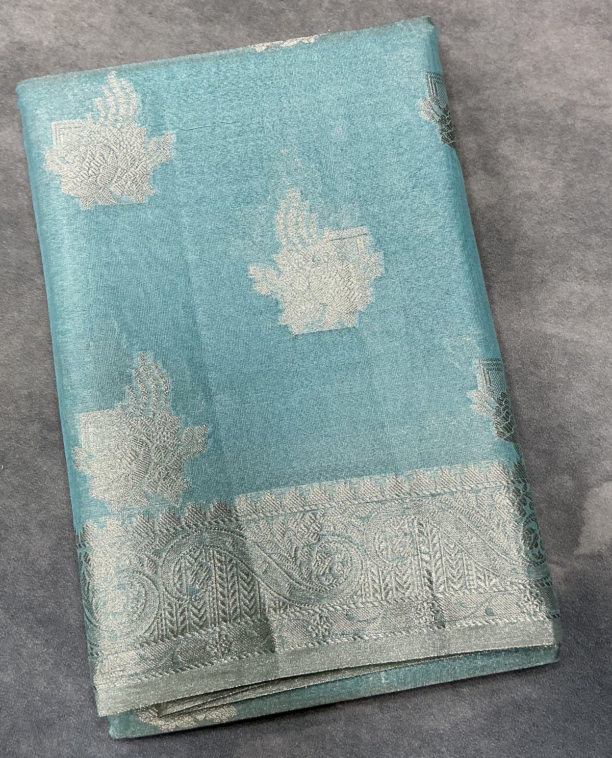 Katan Silk Saree Sky Blue Colour with Silver Zari Border