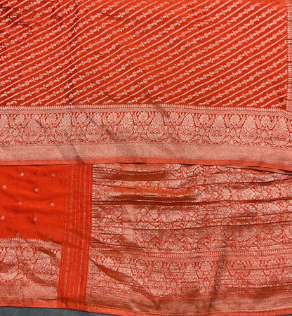 Kaddi Georgette Lehariya Saree in Orange Colour