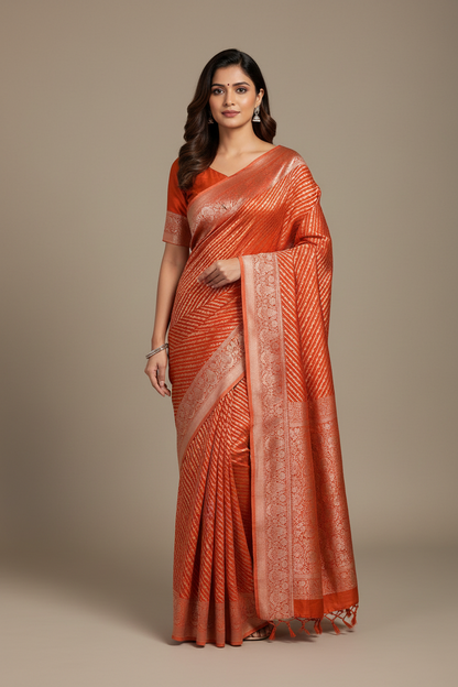 Kaddi Georgette Lehariya Saree in Orange Colour