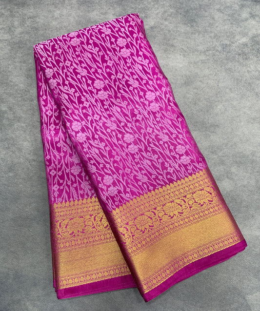 Pink Colour Semi Silk Saree with Golden Zari Border