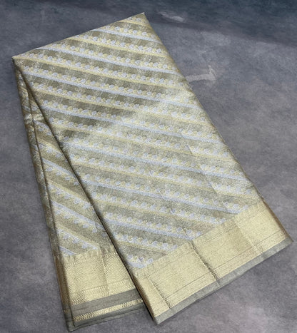 Katan Tissue Semi Silk Saree Silver and Gold Colour with Silver Colour Border