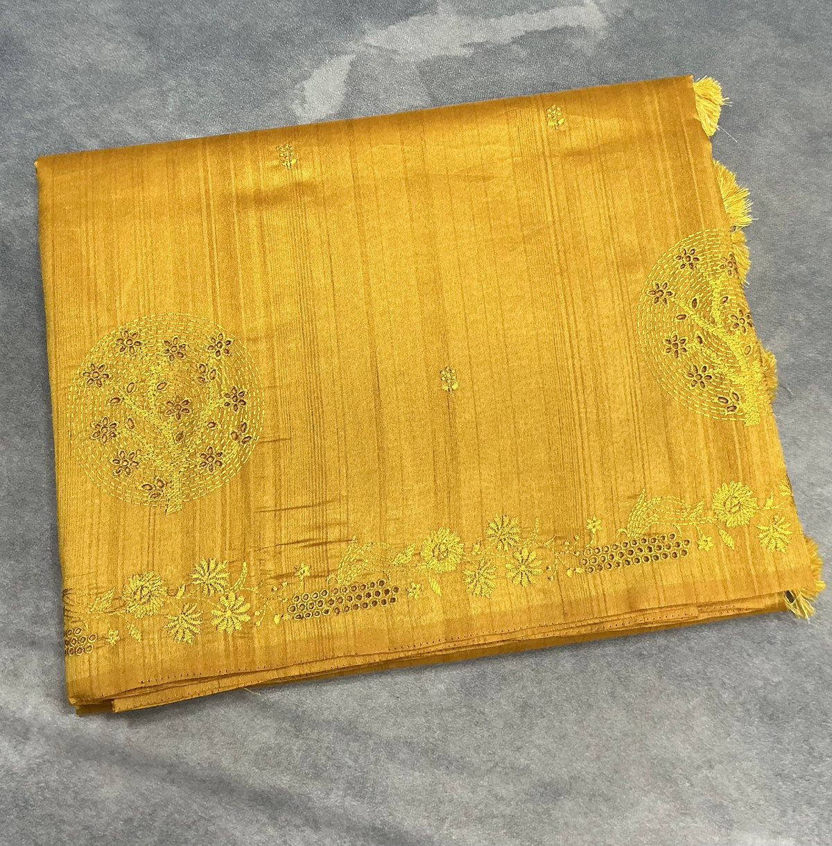 Mustard Yellow Tussar Saree with Cut Work Border