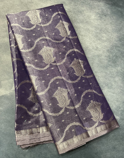 Katan Silk Saree Purple Colour with Silver Zari Border