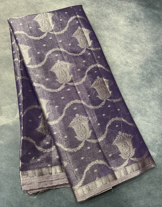 Katan Silk Saree Purple Colour with Silver Zari Border