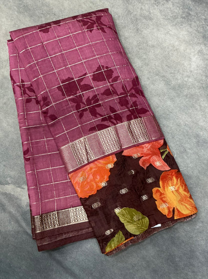 Semi Crepe Silk Saree - Onion Pink Color