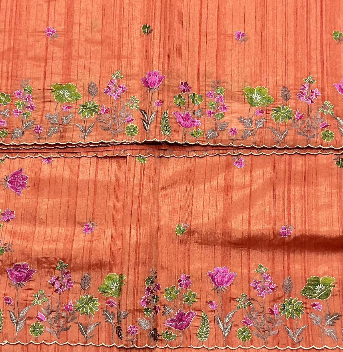 Orange Color Tussar Saree with Embroidered Border