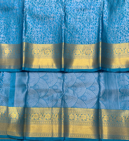 Blue Colour Semi Silk Saree with Golden Zari Border