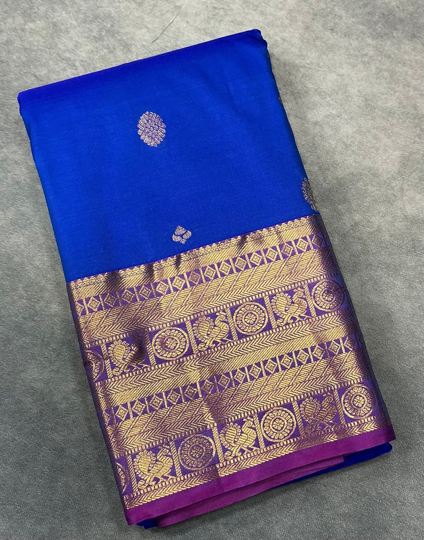 Royal Blue vegan silk saree with contrast border
