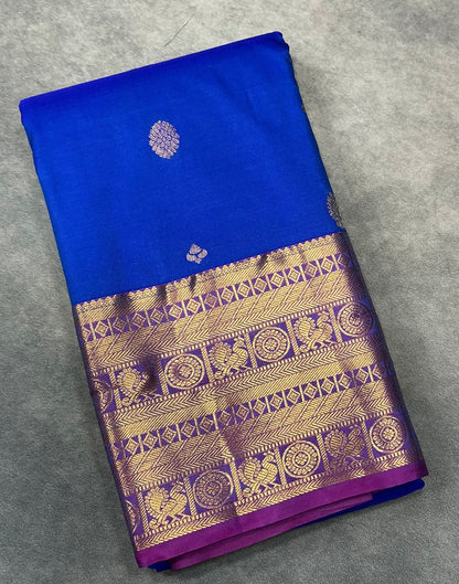 Royal Blue vegan silk saree with contrast border