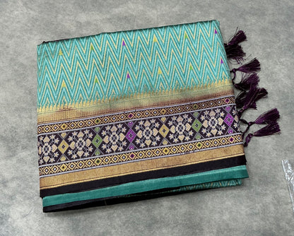 Sapphire Color Vegan Silk saree with Contrast Dark Magenta Color border