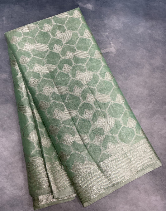 Katan Silk Saree Light Green Colour with Silver Zari Border