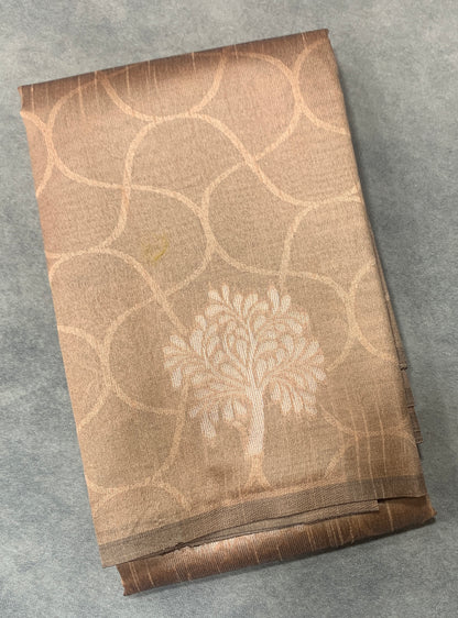 Biscuit Colour Jute Silk Saree with Balloon Butta, Borderless