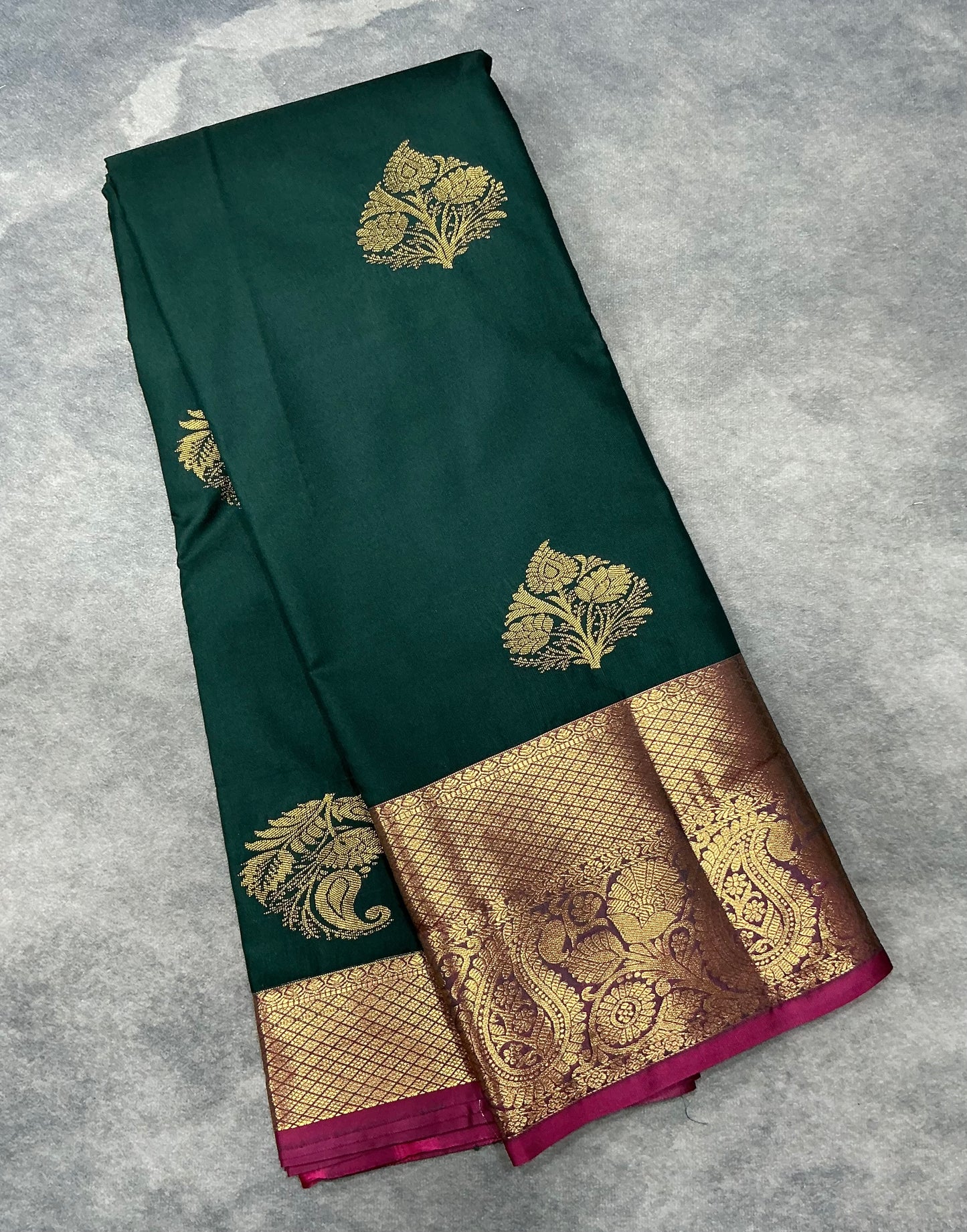 Green Color Vegan Silk saree with Pink border
