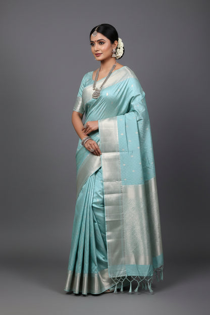 Teal Green Colour Kanjivaram Silk Saree with Zari Border