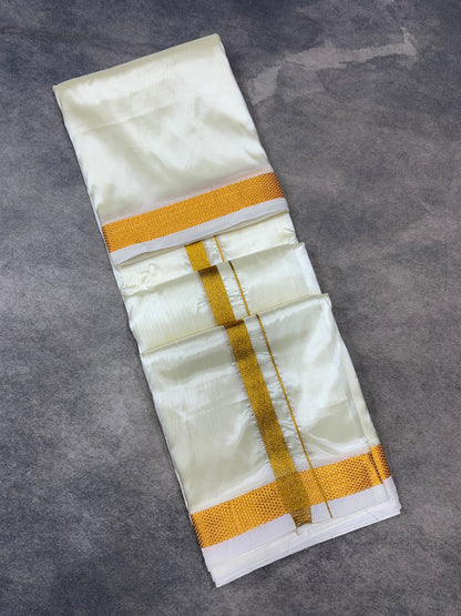Art Silk Dhoti 8 Mulam Cream Colour  Small Zari Border