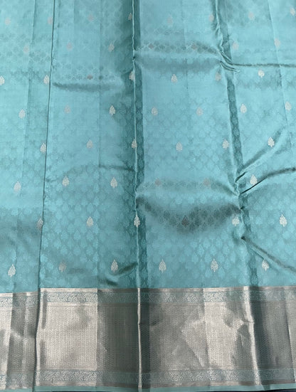 Teal Green Colour Kanjivaram Silk Saree with Zari Border