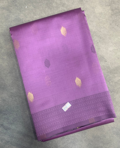 Purple Colour Semi Soft Silk Saree with Butta and Silver Zari Border