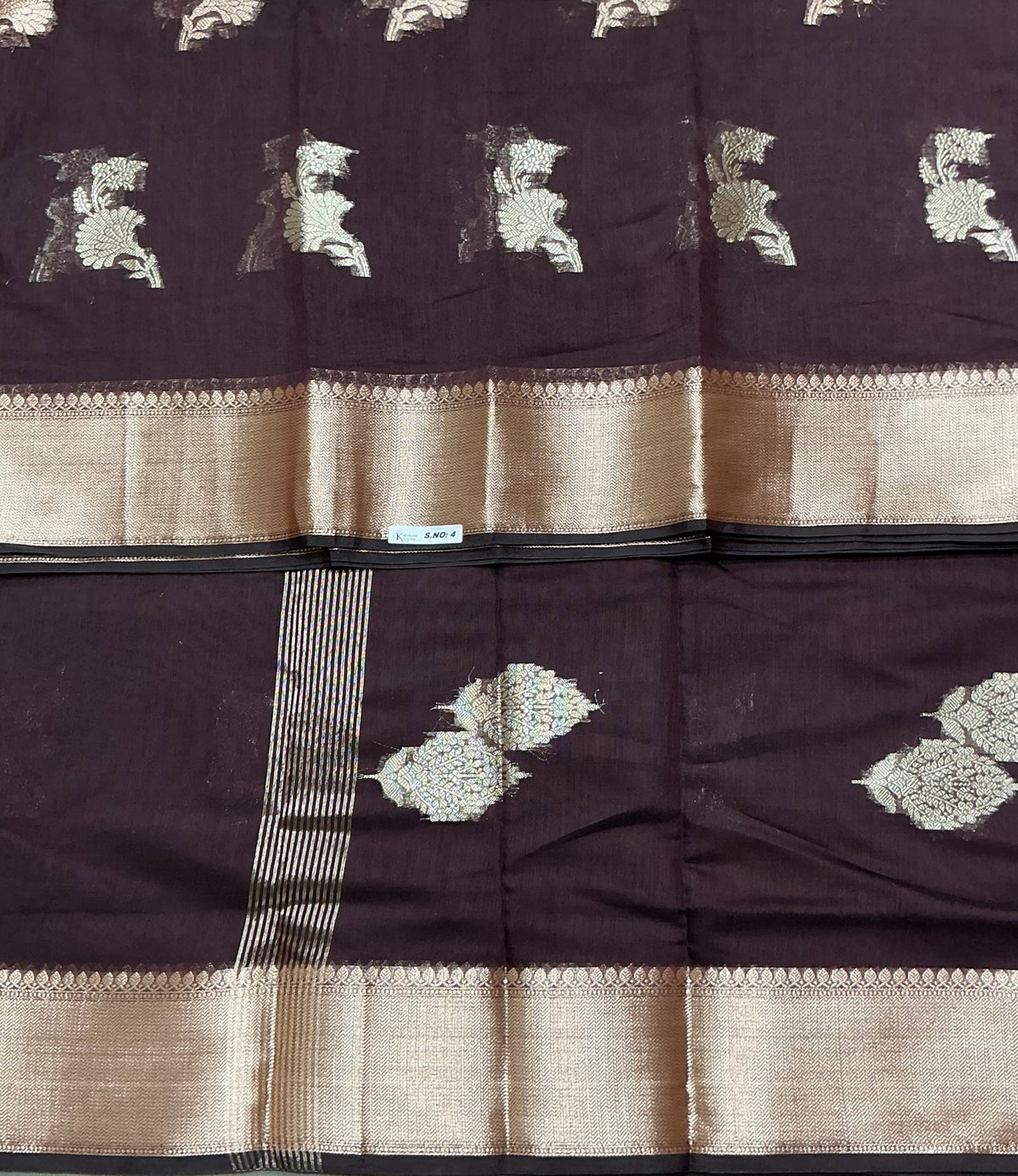 Semi Banarasi Saree Brown Colour with Sliver Zari Border