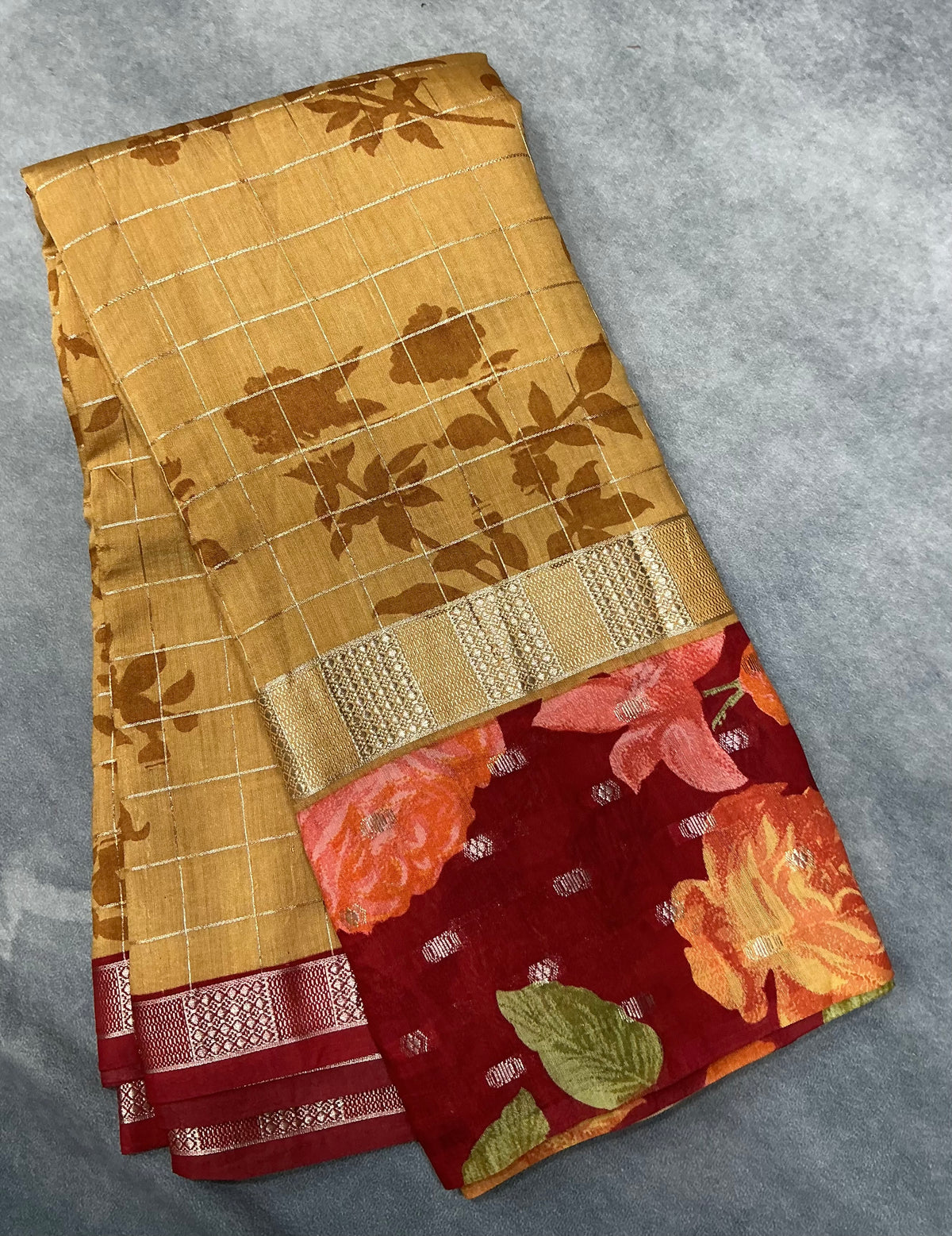 Semi Crepe Silk Saree - Mustard Yellow Color