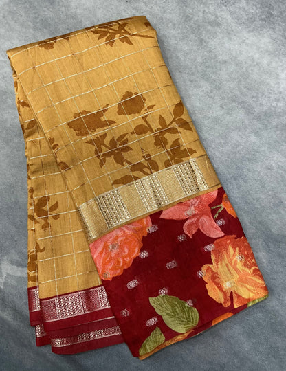 Semi Crepe Silk Saree - Mustard Yellow Color