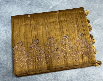 Mustard Yellow Tussar Saree with Cut Work Border