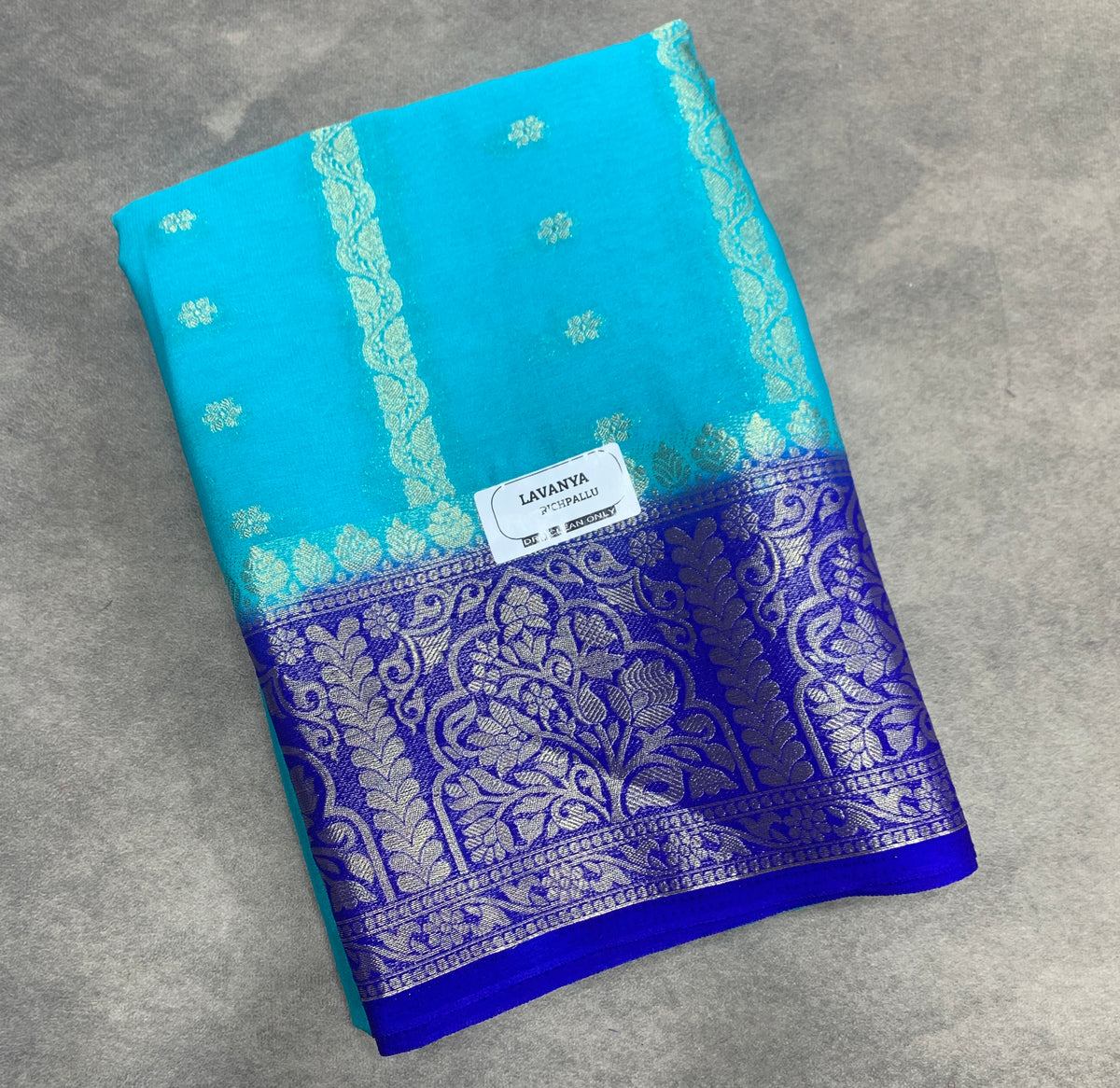 Sky Blue Colour Mysore Crepe Silk Saree with Blue Colour Border