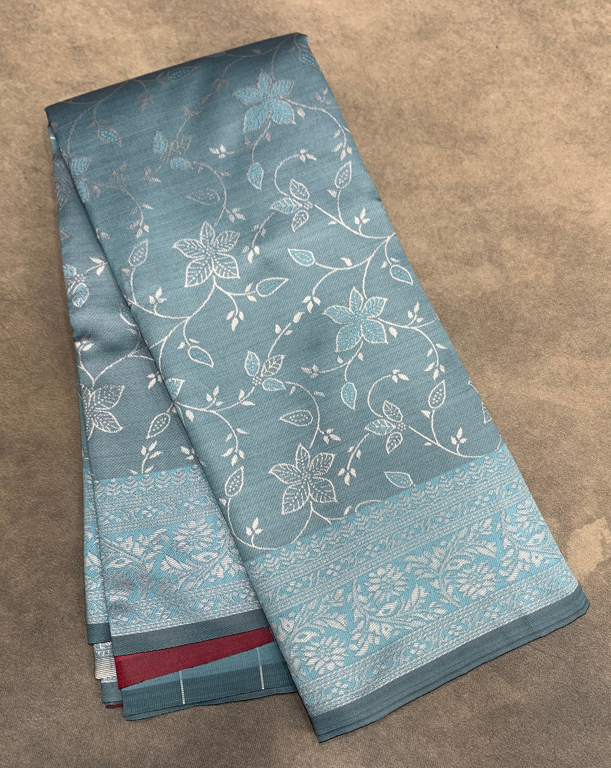 Lavender Purple Colour Jute Silk Saree with Floral Creeper