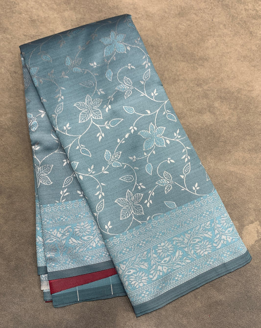 Lavender Purple Colour Jute Silk Saree with Floral Creeper