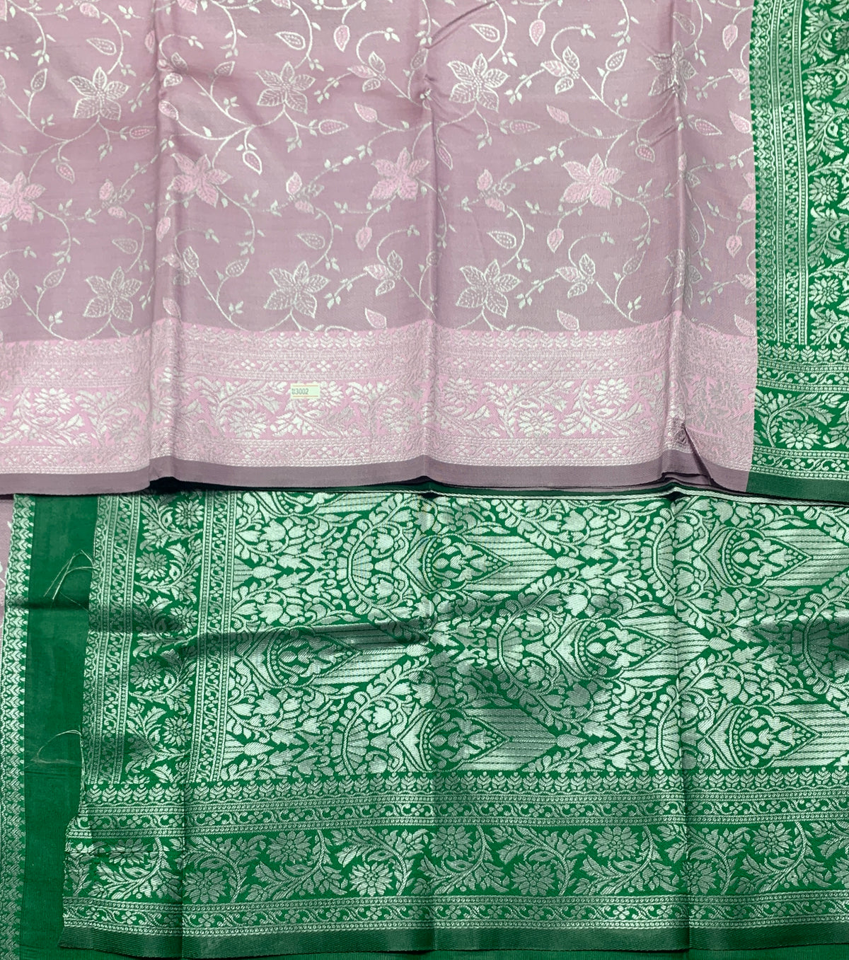 Jute Silk Saree – Light Lavender with Floral Creeper