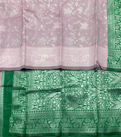 Jute Silk Saree – Light Lavender with Floral Creeper