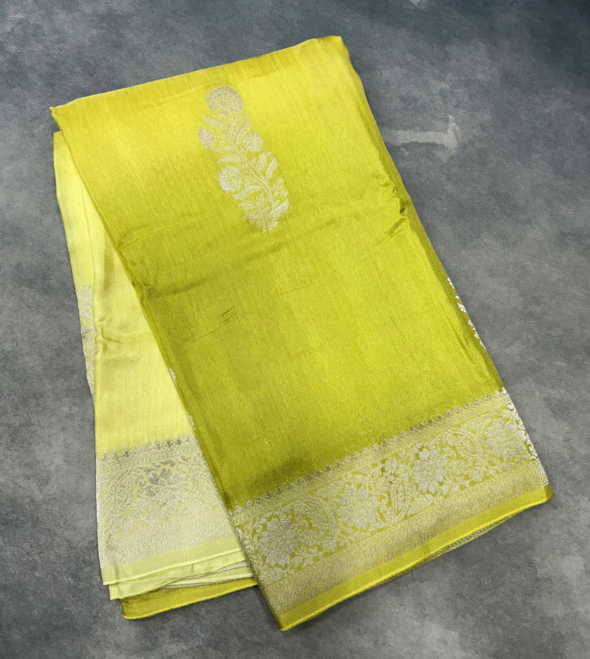 Semi Banarasi Saree Apple Green Color with Silver Zari Design Border