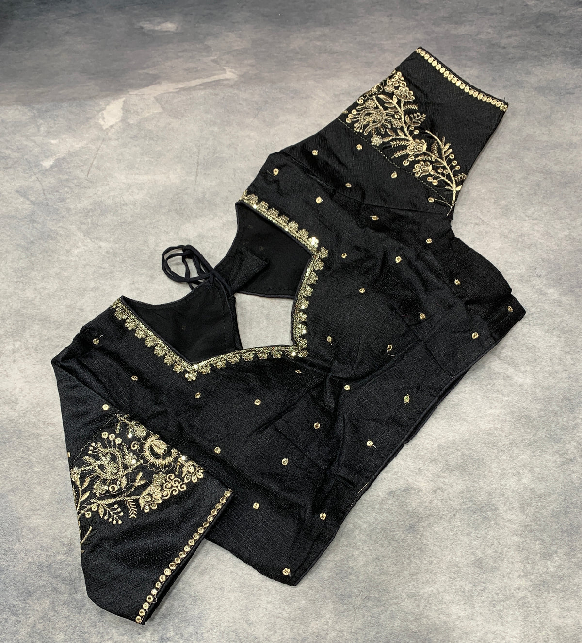 Ready-to-Wear Embroidered Silk Blouse - Black, Silver Embroidery (Style 2)