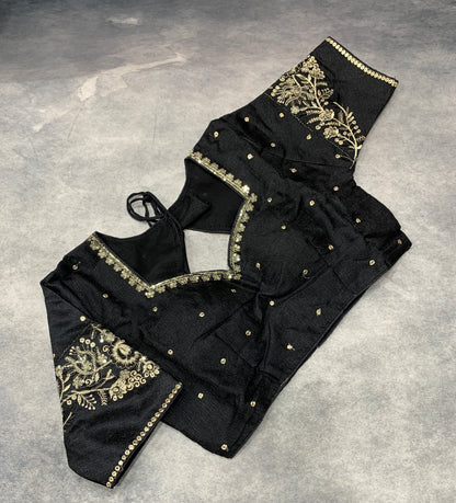 Ready-to-Wear Embroidered Silk Blouse - Black, Silver Embroidery (Style 2)