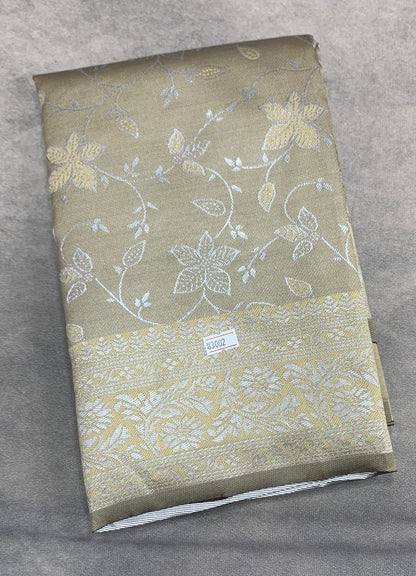 Biscuit Colour Jute Silk Saree with Floral Creeper