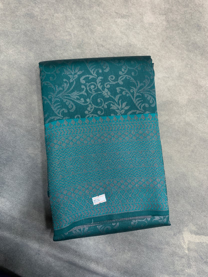 Rama Green Colour Semi Silk Saree with Black Meenakari Work
