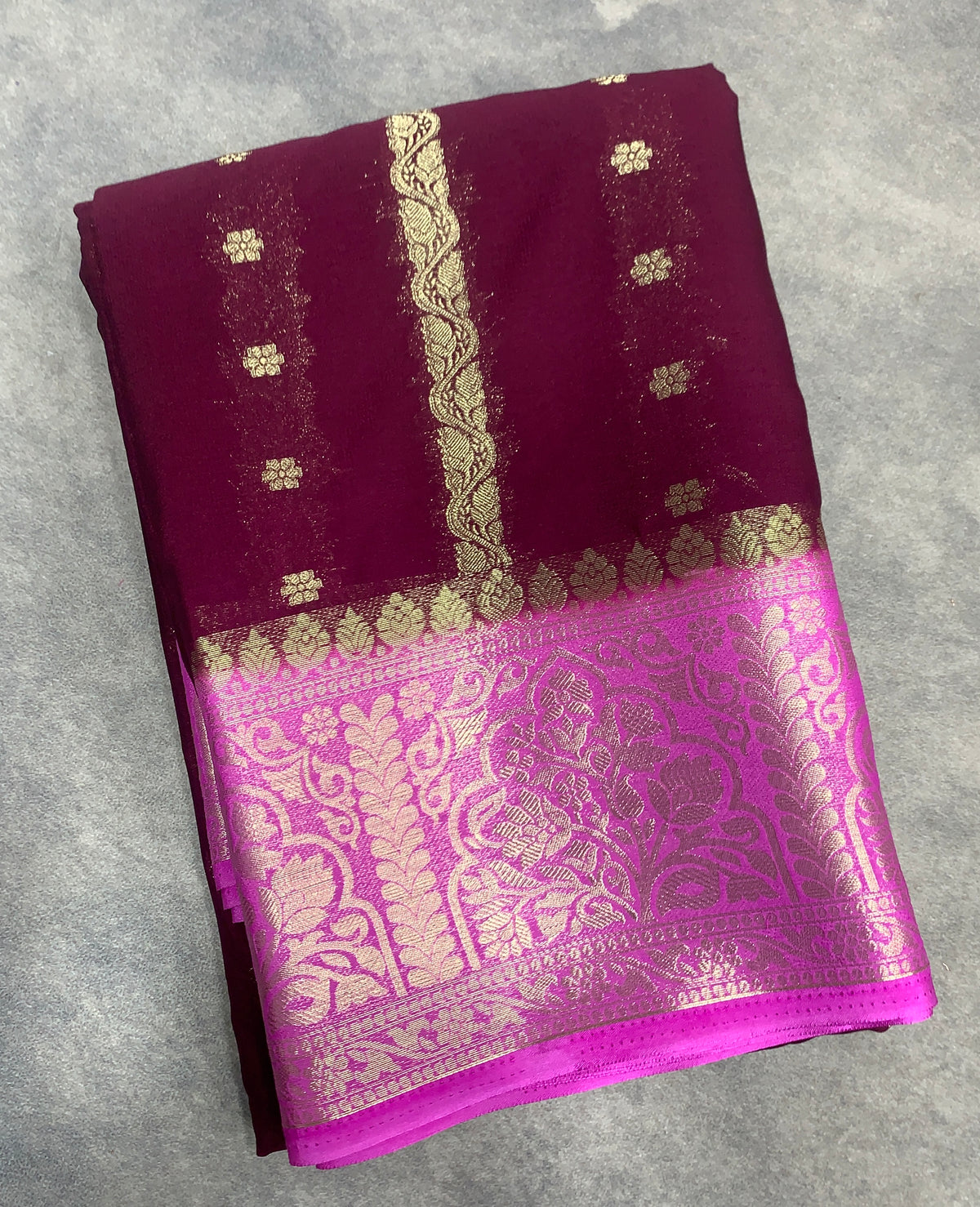 Magenta Colour Mysore Crepe Silk Saree with Pink Colour Border