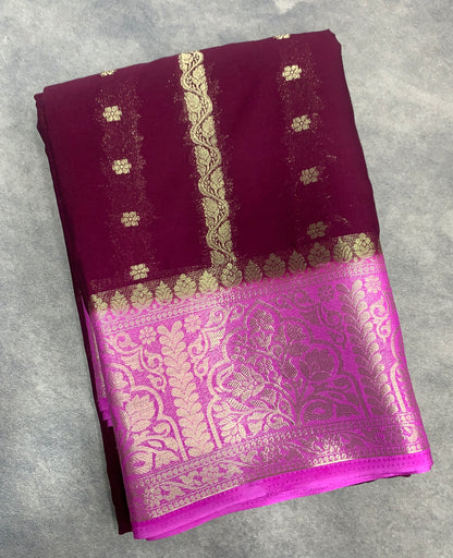 Magenta Colour Mysore Crepe Silk Saree with Pink Colour Border