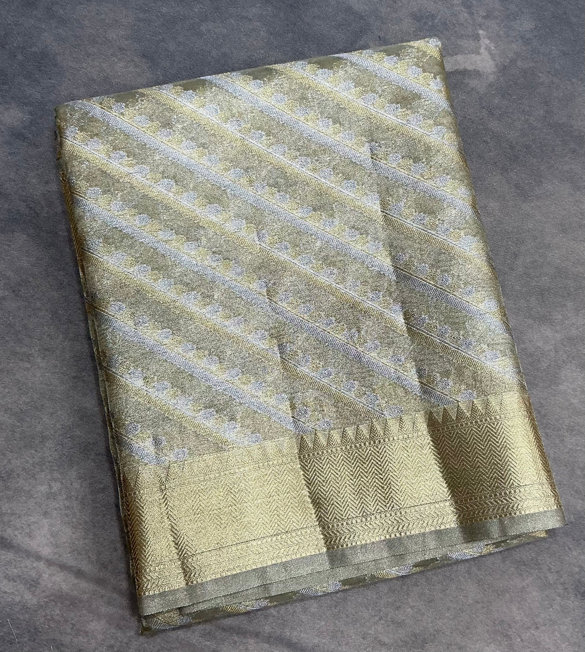 Katan Tissue Semi Silk Saree Silver and Gold Colour with Silver Colour Border