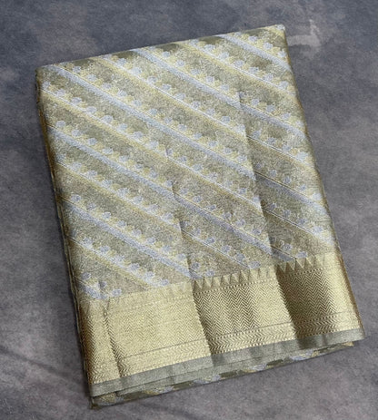 Katan Tissue Semi Silk Saree Silver and Gold Colour with Silver Colour Border
