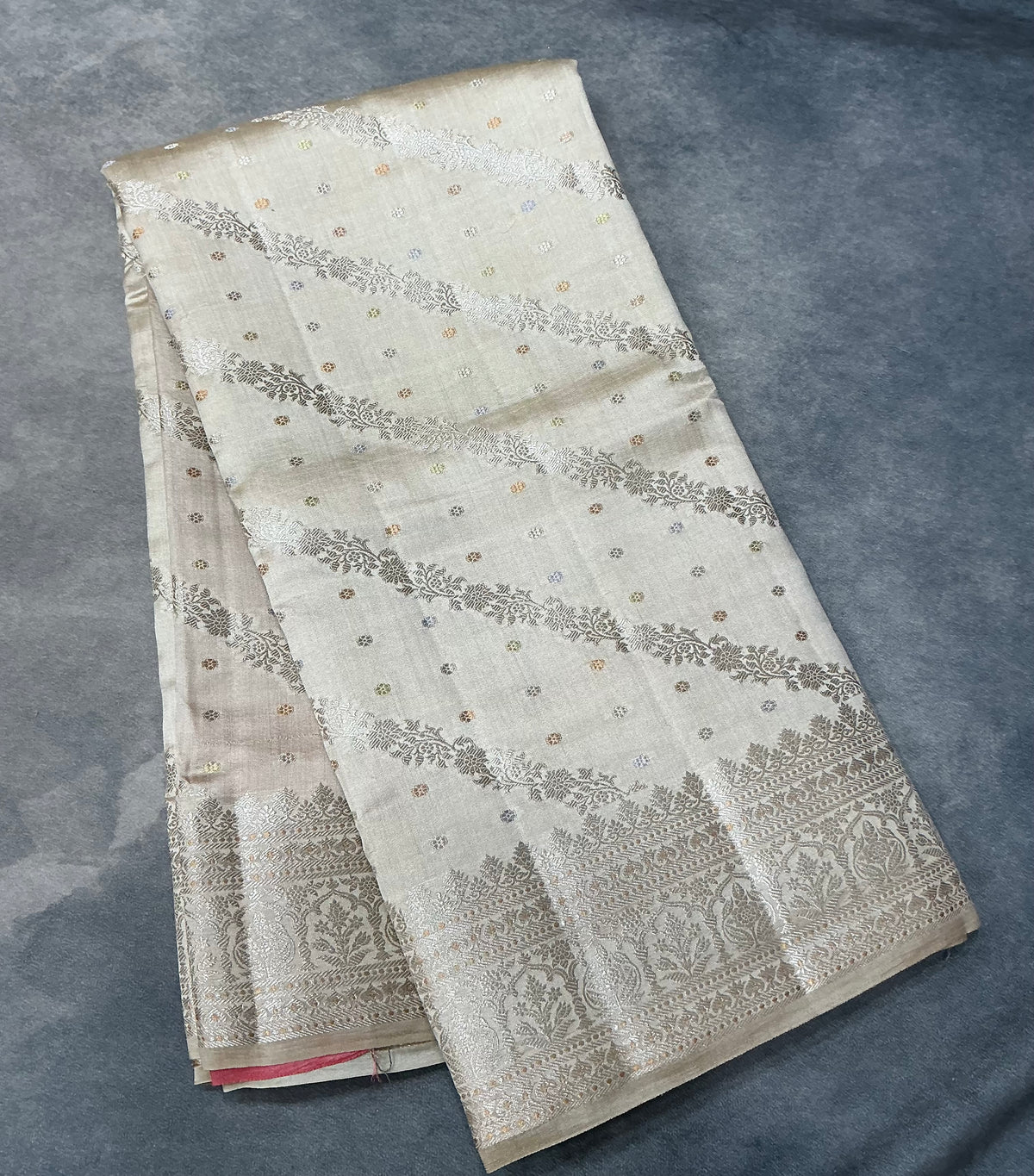 Semi Tussar Silk Saree Tussar Colour with Silver Zari Border