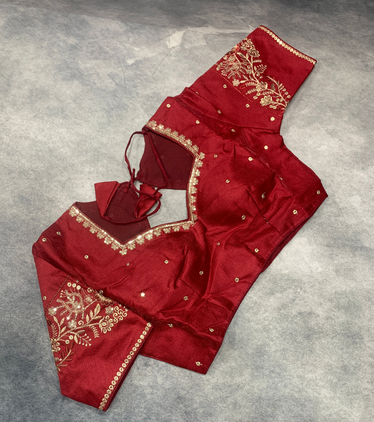Ready-to-Wear Embroidered Silk Blouse - Maroon (Silver Embroidery)
