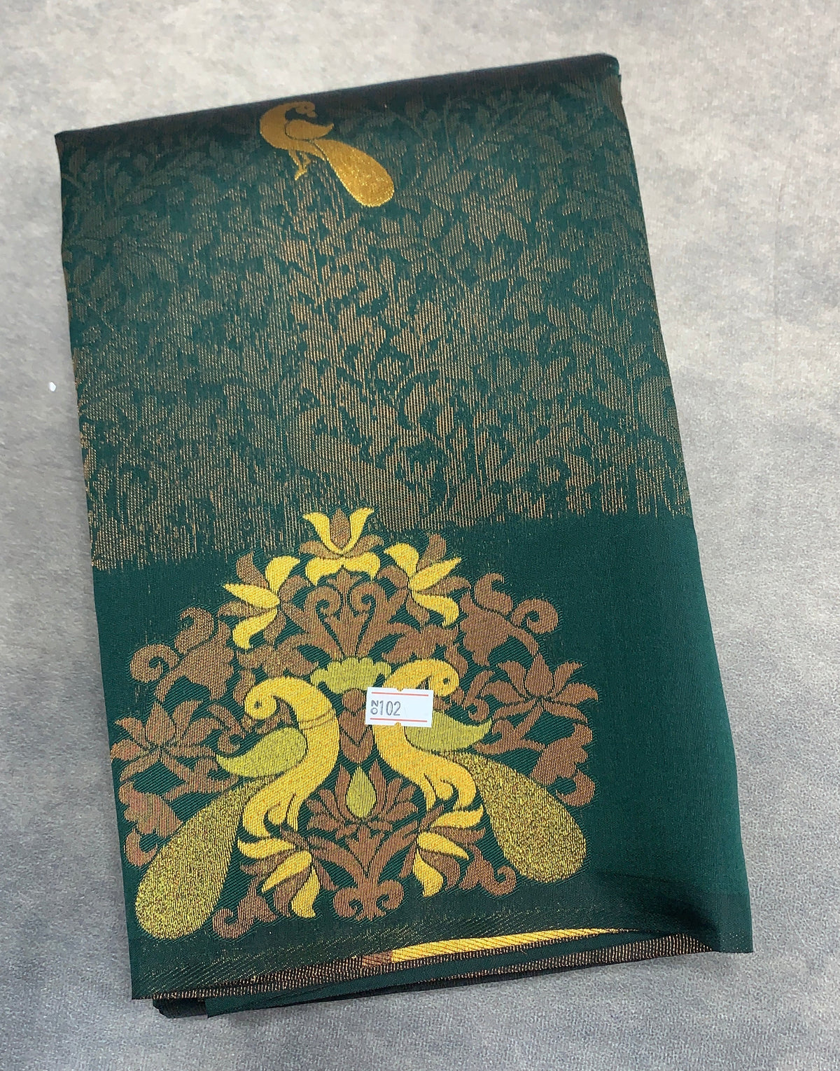 Green Colour Semi Silk Saree with Peacock Motif