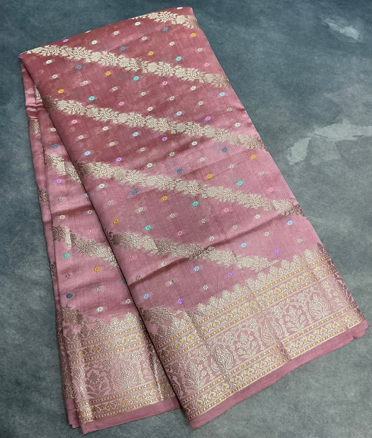 Semi Tussar Silk Saree Light Pink Colour with Silver Zari Border