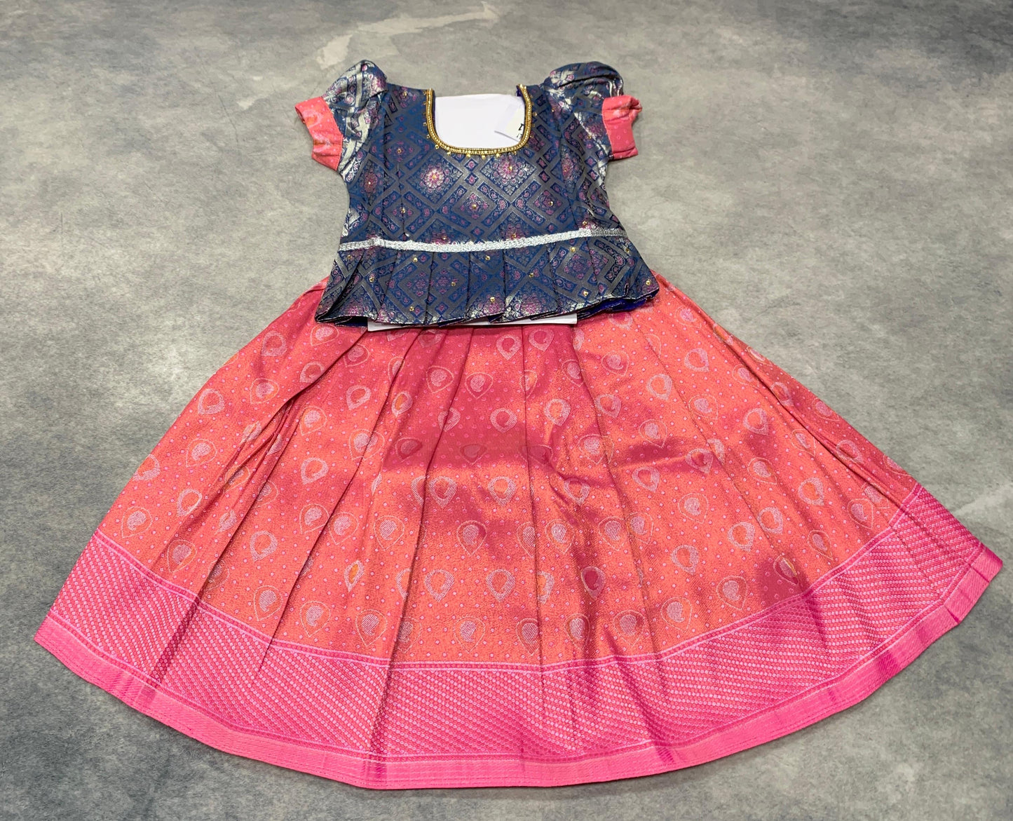 Ready To Wear Pink Pavadai Pink with Blue Blouse