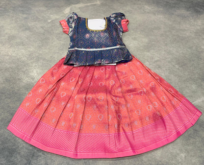 Ready To Wear Pink Pavadai Pink with Blue Blouse